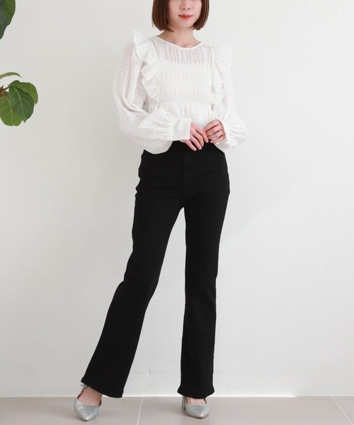 archives(アルシーヴ)の「シアーチェックシャーリングコンパクトブラウス(シャツ/ブラウス・レディース・オフホワイト/ベージュ/グレー・MEDIUM)」の8枚目の写真