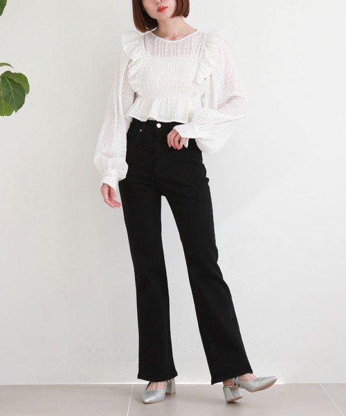 archives(アルシーヴ)の「シアーチェックシャーリングコンパクトブラウス(シャツ/ブラウス・レディース・オフホワイト/ベージュ/グレー・MEDIUM)」の9枚目の写真