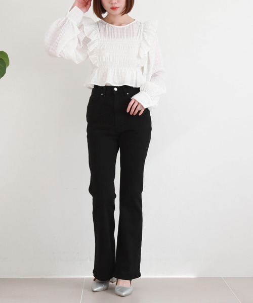 archives(アルシーヴ)の「シアーチェックシャーリングコンパクトブラウス(シャツ/ブラウス・レディース・オフホワイト/ベージュ/グレー・MEDIUM)」の10枚目の写真