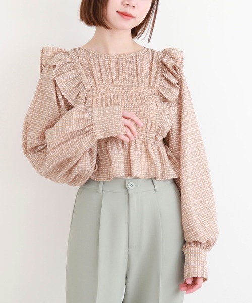 archives(アルシーヴ)の「シアーチェックシャーリングコンパクトブラウス(シャツ/ブラウス・レディース・オフホワイト/ベージュ/グレー・MEDIUM)」の15枚目の写真