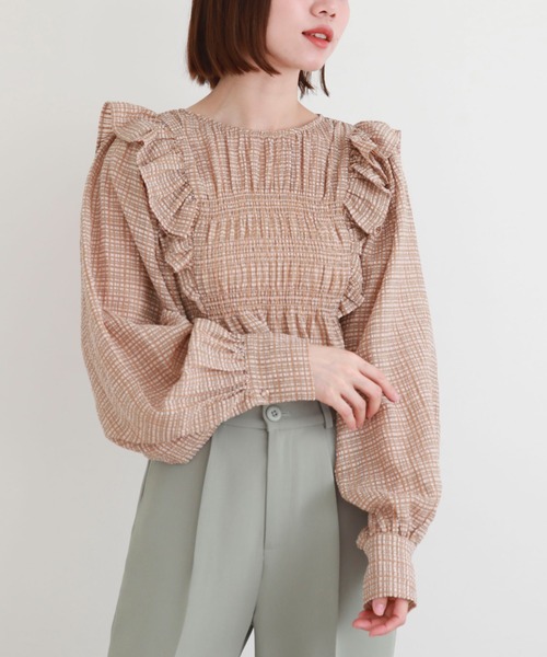 archives(アルシーヴ)の「シアーチェックシャーリングコンパクトブラウス(シャツ/ブラウス・レディース・オフホワイト/ベージュ/グレー・MEDIUM)」の14枚目の写真