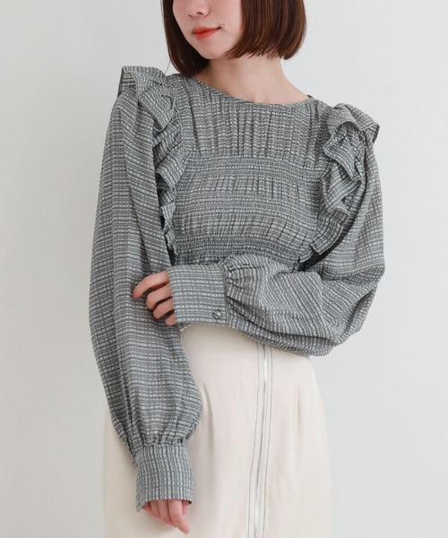 archives(アルシーヴ)の「シアーチェックシャーリングコンパクトブラウス(シャツ/ブラウス・レディース・オフホワイト/ベージュ/グレー・MEDIUM)」の21枚目の写真