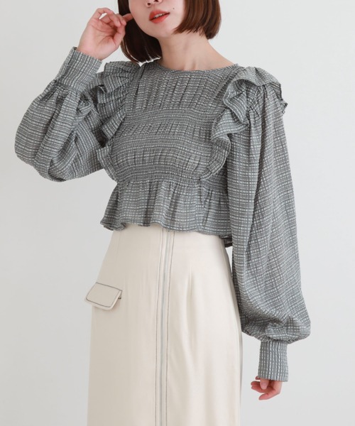 archives(アルシーヴ)の「シアーチェックシャーリングコンパクトブラウス(シャツ/ブラウス・レディース・オフホワイト/ベージュ/グレー・MEDIUM)」の22枚目の写真