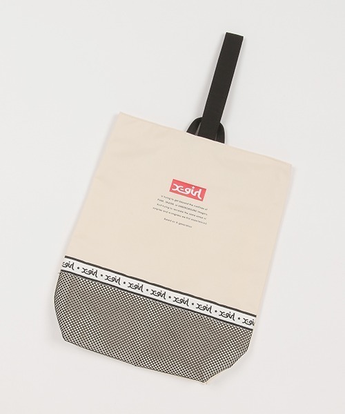 Mell【即購入OK】シューズケース フタ付き セール】メッシュ切替ロゴテープシューズケース（トートバッグ）｜X