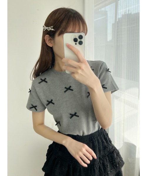 PHILLY(フィリー)の「【PHILLY】ミニリボンワッフルT(Tシャツ/カットソー・レディース・ブラック/ホワイト/グレー・FREE)」の17枚目の写真