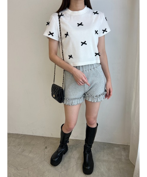 PHILLY(フィリー)の「【PHILLY】ミニリボンワッフルT(Tシャツ/カットソー・レディース・ブラック/ホワイト/グレー・FREE)」の7枚目の写真