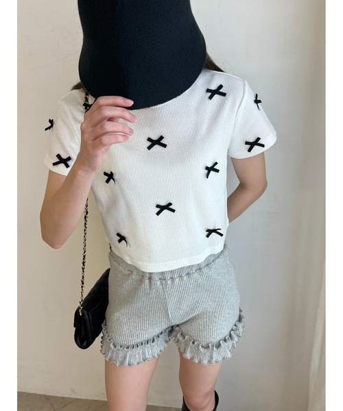 PHILLY(フィリー)の「【PHILLY】ミニリボンワッフルT(Tシャツ/カットソー・レディース・ブラック/ホワイト/グレー・FREE)」の8枚目の写真
