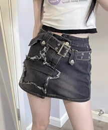 スターパッチ ワイドベルト デニムミニスカート
