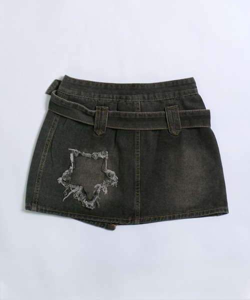 shopnikoniko（ショップニコニコ）の「スターパッチ ワイドベルト デニムミニスカート（スカート・レディース・ブラック・フリー）」の11枚目の写真