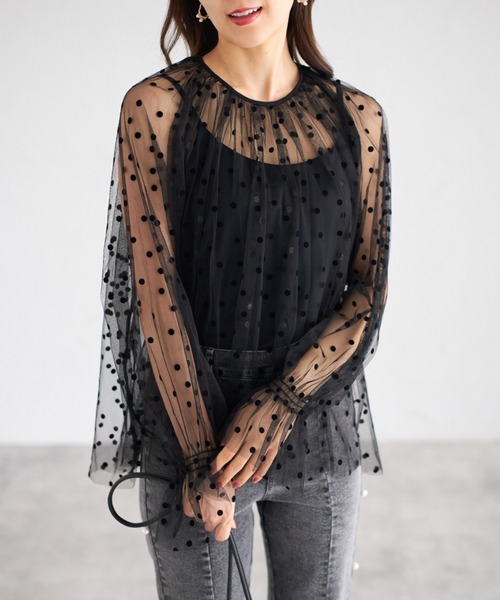 tocco closet(トッコ クローゼット)の「【ZOZO限定】ドットシアーブラウス(シャツ/ブラウス・レディース・ホワイト/ブラック×ホワイト/アイボリー/ブラック・M)」の3枚目の写真