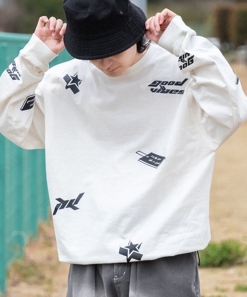 kutir(クティール)の「ドローコード付きランダムロゴロンT(Tシャツ/カットソー・メンズ・オフホワイト/ブラック・MEDIUM/LARGE)」の9枚目の写真