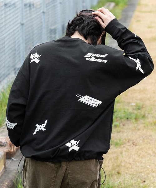 kutir(クティール)の「ドローコード付きランダムロゴロンT(Tシャツ/カットソー・メンズ・オフホワイト/ブラック・MEDIUM/LARGE)」の6枚目の写真