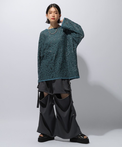 HARE(ハレ)の「レースビッグプルオーバー(HARE)(Tシャツ/カットソー・レディース・グリーン/ブラック・FREE)」の4枚目の写真