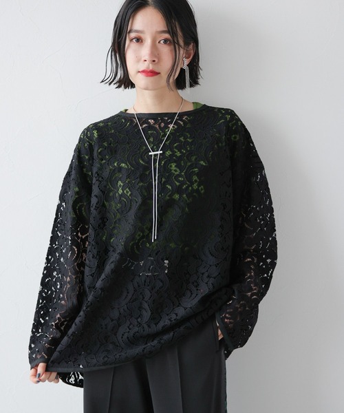 HARE(ハレ)の「レースビッグプルオーバー(HARE)(Tシャツ/カットソー・レディース・グリーン/ブラック・FREE)」の6枚目の写真