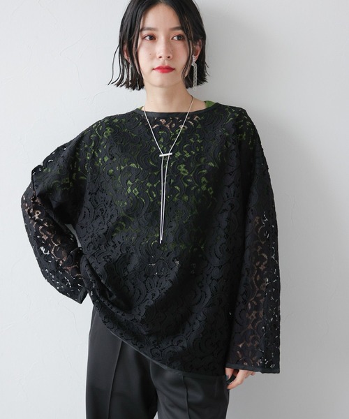 HARE(ハレ)の「レースビッグプルオーバー(HARE)(Tシャツ/カットソー・レディース・グリーン/ブラック・FREE)」の7枚目の写真