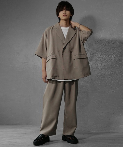 MinoriTY(マイノリティ)の「【MinoriTY】さら艶テーラードジャケットセットアップ メンズ テーラードジャケット ジャケット ワイドパンツ テーパードパンツ ブラック ベージュ グレー ブルー オーバーサイズ ビッグシルエット 秋服 夏服(セットアップ・メンズ・ブルー/グレー/ベージュ/ブラック・S/M/L)」の10枚目の写真