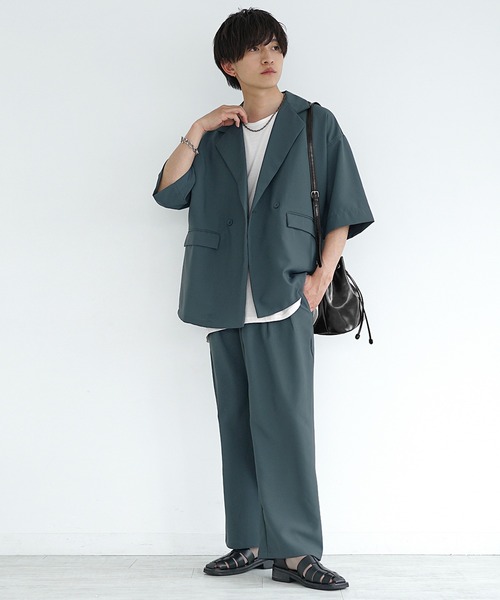 MinoriTY(マイノリティ)の「【MinoriTY】さら艶テーラードジャケットセットアップ メンズ テーラードジャケット ジャケット ワイドパンツ テーパードパンツ ブラック ベージュ グレー ブルー オーバーサイズ ビッグシルエット 秋服 夏服(セットアップ・メンズ・ブルー/グレー/ベージュ/ブラック・S/M/L)」の15枚目の写真