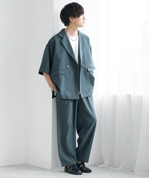 MinoriTY(マイノリティ)の「【MinoriTY】さら艶テーラードジャケットセットアップ メンズ テーラードジャケット ジャケット ワイドパンツ テーパードパンツ ブラック ベージュ グレー ブルー オーバーサイズ ビッグシルエット 秋服 夏服(セットアップ・メンズ・ブルー/グレー/ベージュ/ブラック・S/M/L)」の16枚目の写真