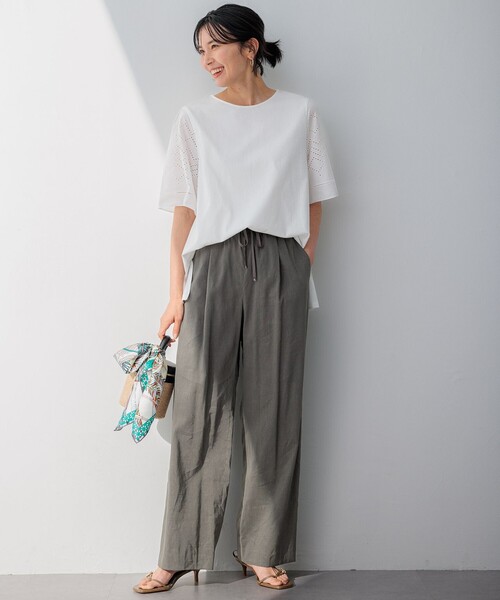 23区 S（ニジュウサンクチイサイサイズ）の「【洗える】エンブロイダリー コンビジャージー カットソー（Tシャツ/カットソー・レディース・ライラック系/ホワイト系/ダークブラウン系・32）」の6枚目の写真