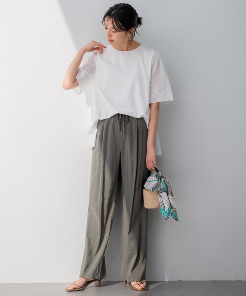 23区 S（ニジュウサンクチイサイサイズ）の「【洗える】エンブロイダリー コンビジャージー カットソー（Tシャツ/カットソー・レディース・ライラック系/ホワイト系/ダークブラウン系・32）」の7枚目の写真