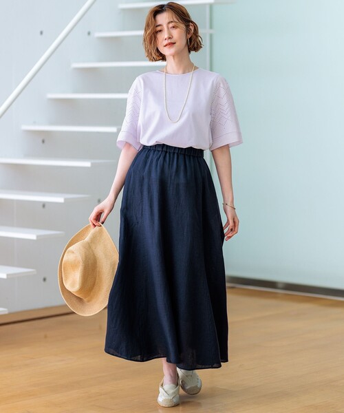 23区 S（ニジュウサンクチイサイサイズ）の「【洗える】エンブロイダリー コンビジャージー カットソー（Tシャツ/カットソー・レディース・ライラック系/ホワイト系/ダークブラウン系・32）」の11枚目の写真