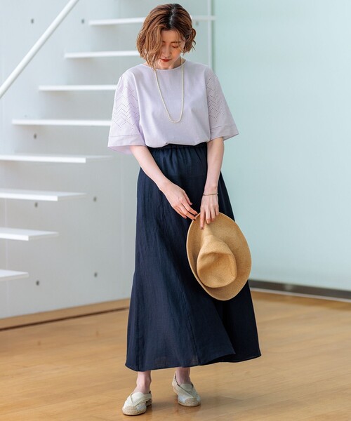23区 S（ニジュウサンクチイサイサイズ）の「【洗える】エンブロイダリー コンビジャージー カットソー（Tシャツ/カットソー・レディース・ライラック系/ホワイト系/ダークブラウン系・32）」の12枚目の写真