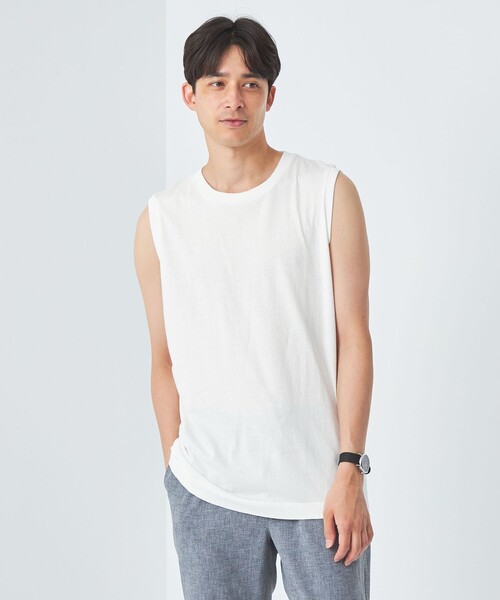 green label relaxing（グリーンレーベルリラクシング）の「ドライコットン ノースリーブ Tシャツ -吸水速乾-（Tシャツ/カットソー・メンズ・ホワイト/ライトグレー/ブラック/ライトブルー・M/S/XL/L/XXL）」の2枚目の写真