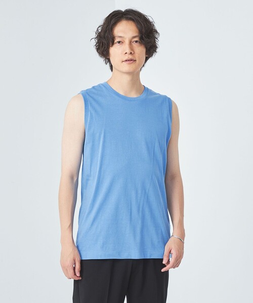 green label relaxing（グリーンレーベルリラクシング）の「ドライコットン ノースリーブ Tシャツ -吸水速乾-（Tシャツ/カットソー・メンズ・ホワイト/ライトグレー/ブラック/ライトブルー・M/S/XL/L/XXL）」の4枚目の写真