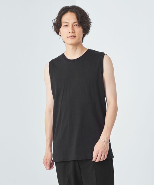 green label relaxing（グリーンレーベルリラクシング）の「ドライコットン ノースリーブ Tシャツ -吸水速乾-（Tシャツ/カットソー・メンズ・ホワイト/ライトグレー/ブラック/ライトブルー・M/S/XL/L/XXL）」の3枚目の写真