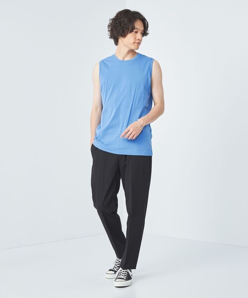 green label relaxing（グリーンレーベルリラクシング）の「ドライコットン ノースリーブ Tシャツ -吸水速乾-（Tシャツ/カットソー・メンズ・ホワイト/ライトグレー/ブラック/ライトブルー・M/S/XL/L/XXL）」の5枚目の写真