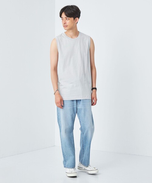 green label relaxing（グリーンレーベルリラクシング）の「ドライコットン ノースリーブ Tシャツ -吸水速乾-（Tシャツ/カットソー・メンズ・ホワイト/ライトグレー/ブラック/ライトブルー・M/S/XL/L/XXL）」の6枚目の写真