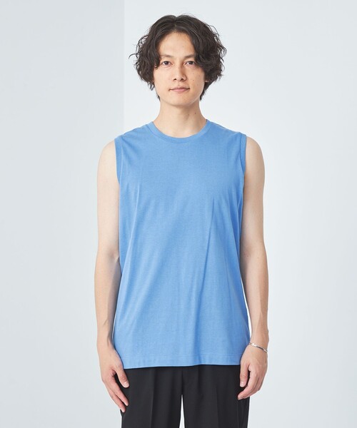 green label relaxing（グリーンレーベルリラクシング）の「ドライコットン ノースリーブ Tシャツ -吸水速乾-（Tシャツ/カットソー・メンズ・ホワイト/ライトグレー/ブラック/ライトブルー・M/S/XL/L/XXL）」の7枚目の写真