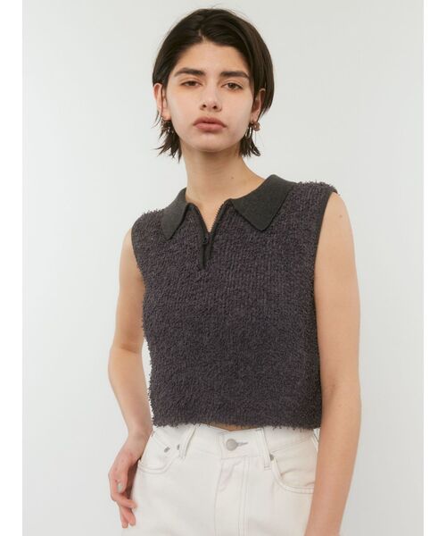 EMODA（エモダ）の「フリンジヤーンジップタンクトップ（タンクトップ・レディース・ブルー/グレー/アイボリー/ブラック・FREE）」の5枚目の写真