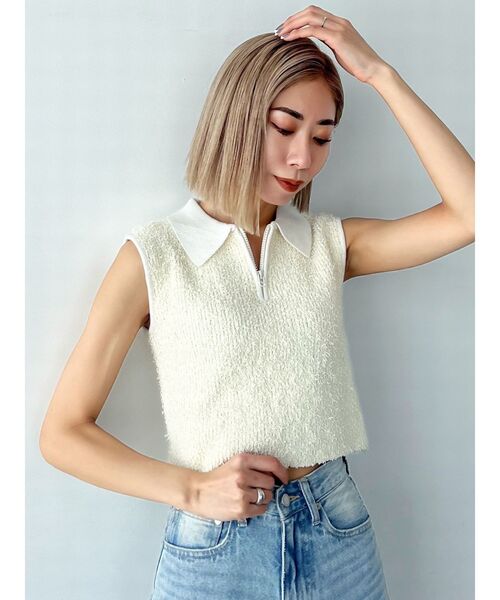 EMODA（エモダ）の「フリンジヤーンジップタンクトップ（タンクトップ・レディース・ブルー/グレー/アイボリー/ブラック・FREE）」の9枚目の写真