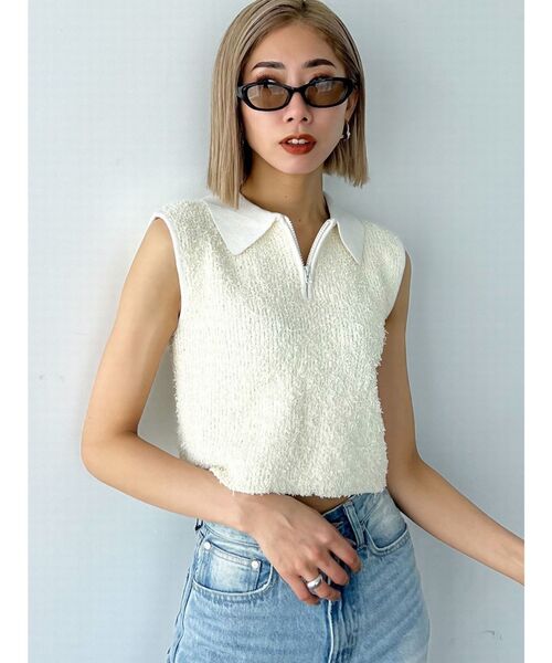 EMODA（エモダ）の「フリンジヤーンジップタンクトップ（タンクトップ・レディース・ブルー/グレー/アイボリー/ブラック・FREE）」の10枚目の写真