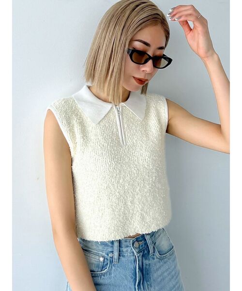 EMODA（エモダ）の「フリンジヤーンジップタンクトップ（タンクトップ・レディース・ブルー/グレー/アイボリー/ブラック・FREE）」の11枚目の写真