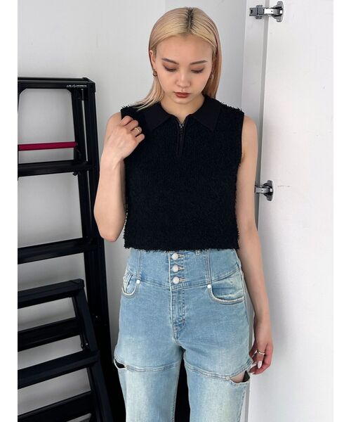 EMODA（エモダ）の「フリンジヤーンジップタンクトップ（タンクトップ・レディース・ブルー/グレー/アイボリー/ブラック・FREE）」の16枚目の写真