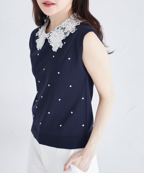 ニット セーター A MENDA | フラワーレース ニットベスト WOMEN