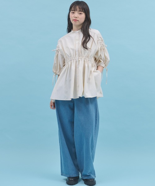 paravion（パラビオン）の「タックワイドデニムパンツ/M.Lサイズ展開あり（デニムパンツ・レディース・ネイビー・LARGE/MEDIUM）」の3枚目の写真