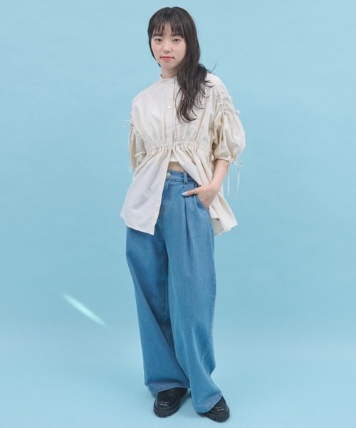 paravion（パラビオン）の「タックワイドデニムパンツ/M.Lサイズ展開あり（デニムパンツ・レディース・ネイビー・LARGE/MEDIUM）」の5枚目の写真