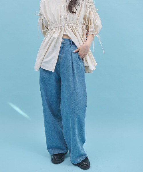 paravion（パラビオン）の「タックワイドデニムパンツ/M.Lサイズ展開あり（デニムパンツ・レディース・ネイビー・LARGE/MEDIUM）」の7枚目の写真