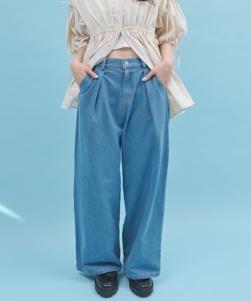 paravion（パラビオン）の「タックワイドデニムパンツ/M.Lサイズ展開あり（デニムパンツ・レディース・ネイビー・LARGE/MEDIUM）」の8枚目の写真