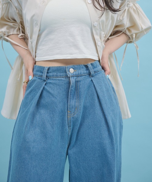 paravion（パラビオン）の「タックワイドデニムパンツ/M.Lサイズ展開あり（デニムパンツ・レディース・ネイビー・LARGE/MEDIUM）」の9枚目の写真