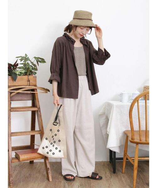 Samansa Mos2(サマンサ モスモス)の「カットジャカードノースリ(Tシャツ/カットソー・レディース・ベージュ/キナリ/ブラック/オフホワイト・F)」の7枚目の写真