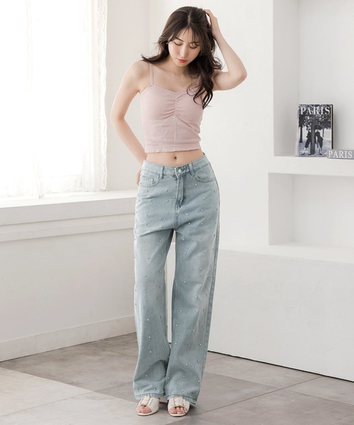 Julia Boutique（ジュリアブティック）の「ビジュー付きハイウエストデニムパンツ/24128（デニムパンツ・レディース・ライトブルー・S/M/L）」の7枚目の写真