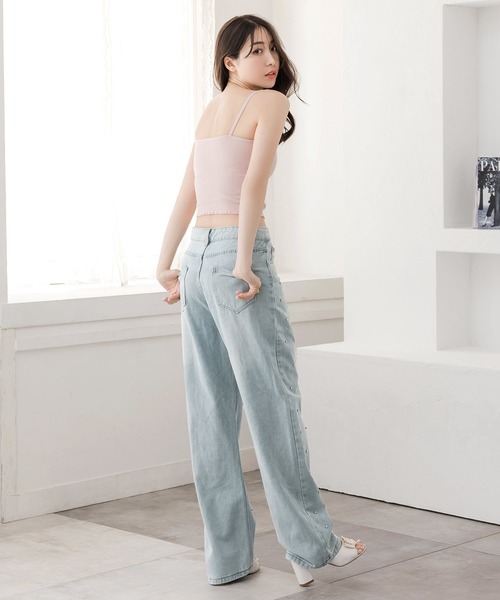 Julia Boutique（ジュリアブティック）の「ビジュー付きハイウエストデニムパンツ/24128（デニムパンツ・レディース・ライトブルー・S/M/L）」の9枚目の写真