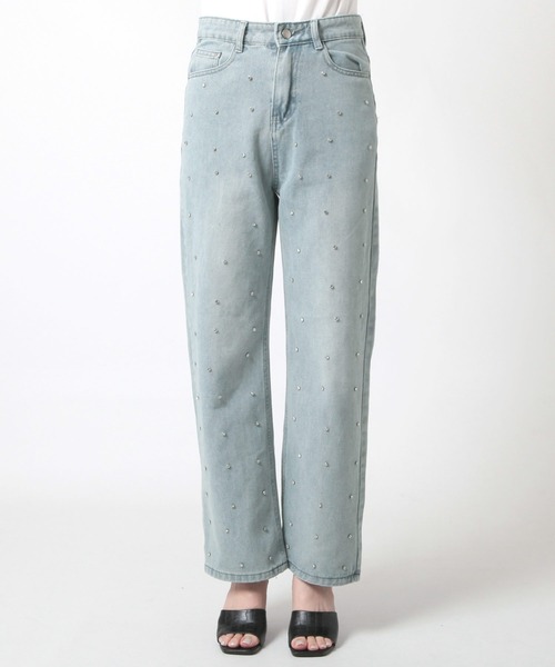 Julia Boutique（ジュリアブティック）の「ビジュー付きハイウエストデニムパンツ/24128（デニムパンツ・レディース・ライトブルー・S/M/L）」の10枚目の写真