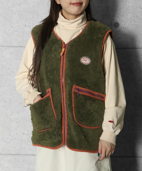 KRIFF MAYER Lady's Collection(クリフメイヤーレディースコレクション)の「ノーカラーシャギーボアベスト(ベスト・レディース・カーキ/ナチュラル/グレー/カラフル/チャコール/ベージュ/ダークブルー・MEDIUM/LARGE)」の5枚目の写真