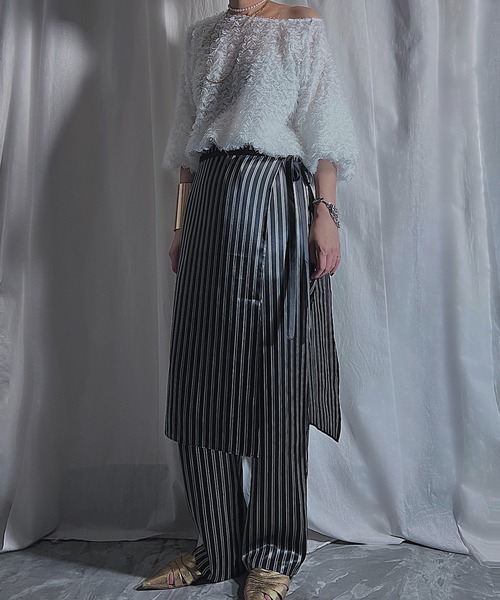 PROVOKE （プロヴォーク）の「STRIPE SKIRTED PANTS（その他パンツ・レディース・ブラウン/グレー・FREE）」の3枚目の写真
