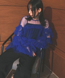 【ANDRESD】decorative tulle tops チュール フリル ブラウス トップス ボリューム袖 結婚式 同窓会 お呼ばれ